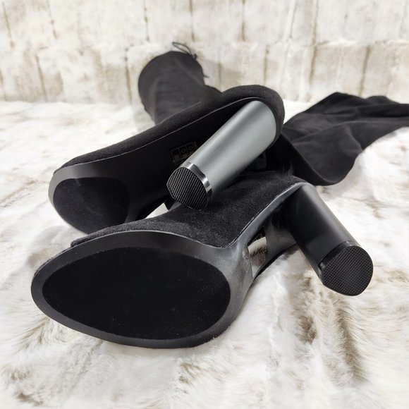 So MeBlack Faux Suede Stretch OTK Thigh Boot 4" Chunky Heels Size 6.5 - Picture 9 of 9